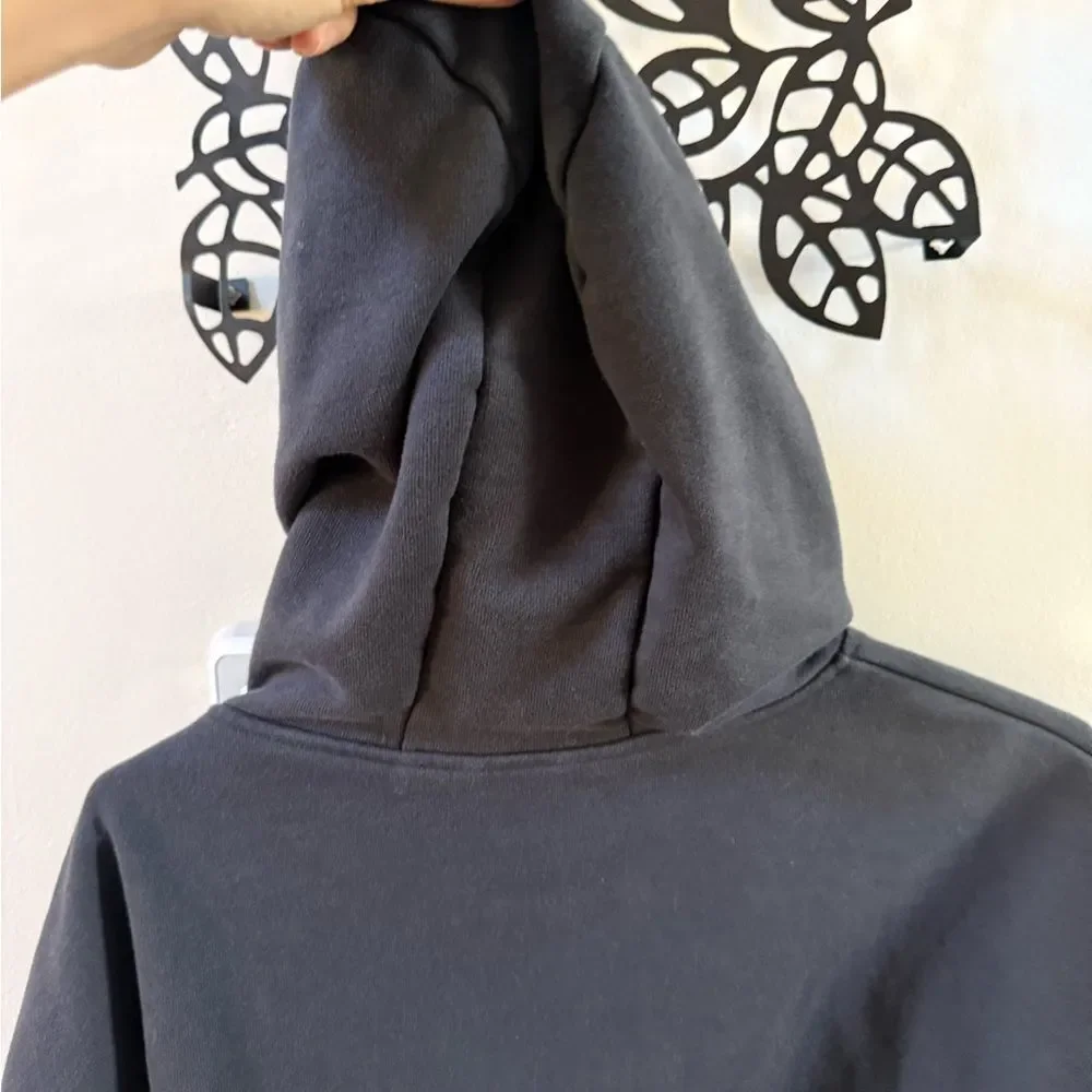 Alo Yoga Peak Cutout Long Sleeve Pullover Crop Hoodie Sweatshirt Charcoal Gray M
